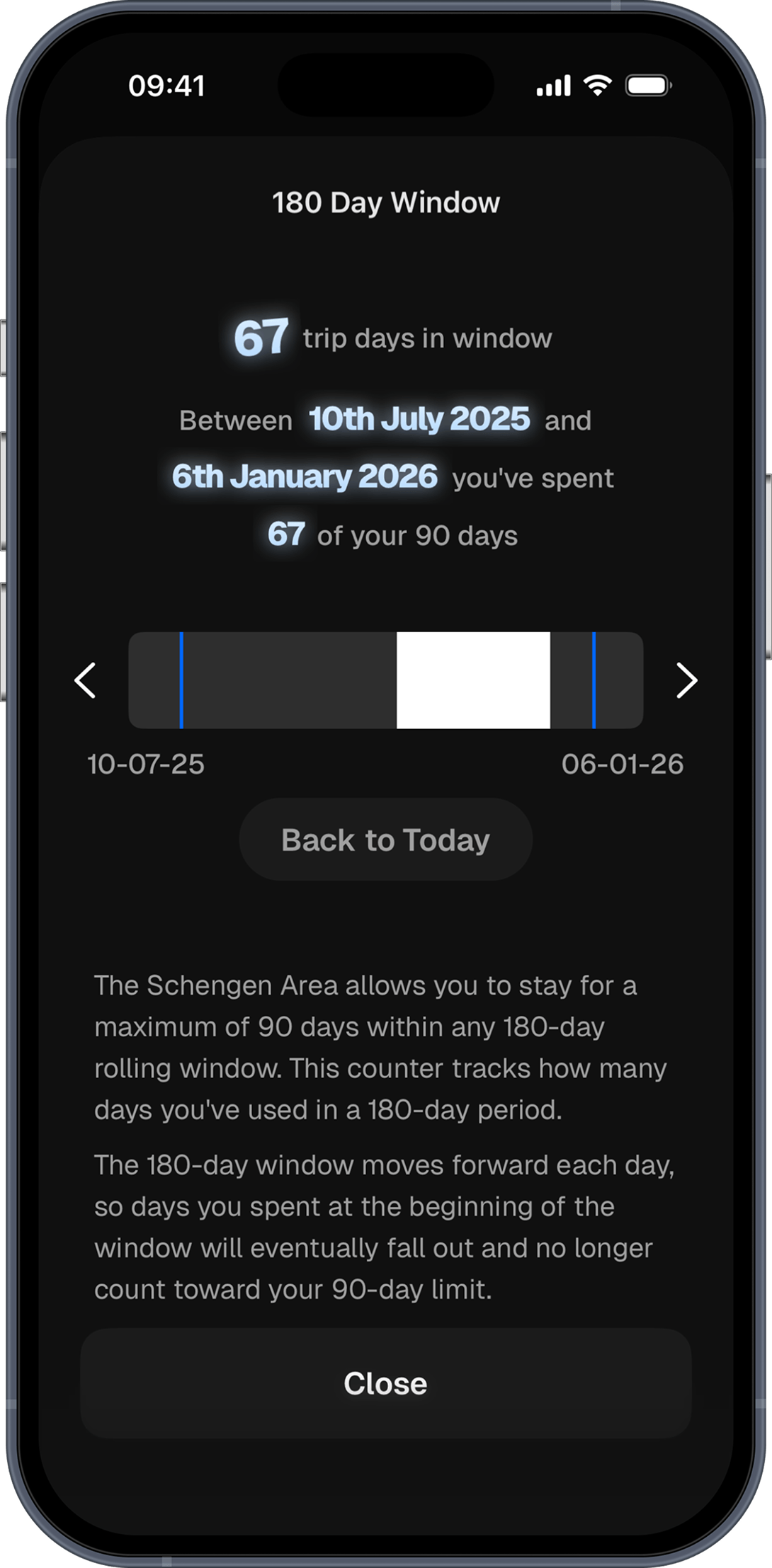Timeline of the current 180-day Schengen window